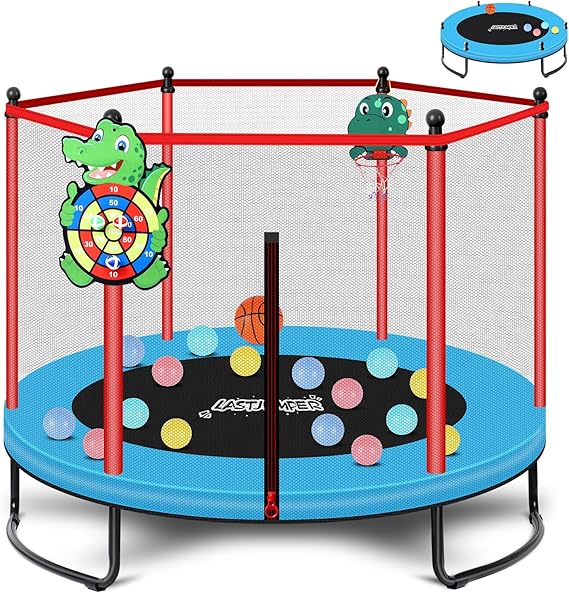 60" Pink Indoor Trampoline for Kids 2-5, 5ft Mini Indoor & Outdoor Small Toddler