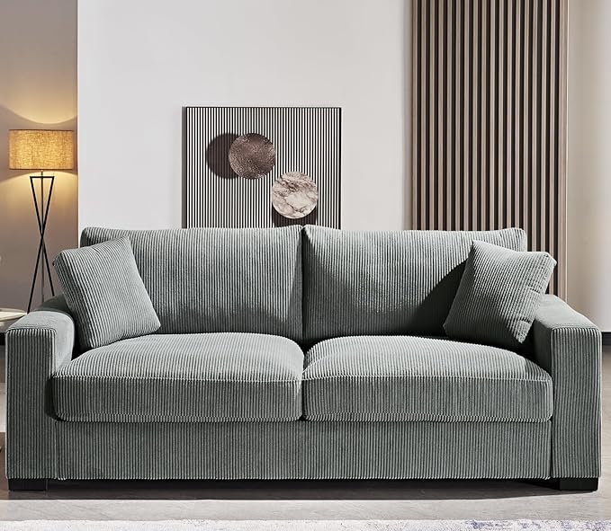 Luxe Corduroy Sofa with 2 Toss Pillows
