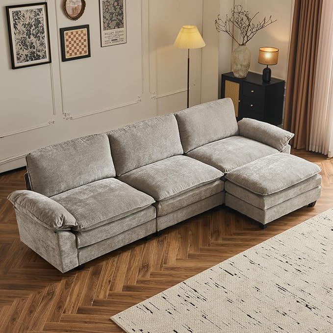 Sectional Sofa Modular Deep Seat Sofa Couch with Ottoman for Living Room