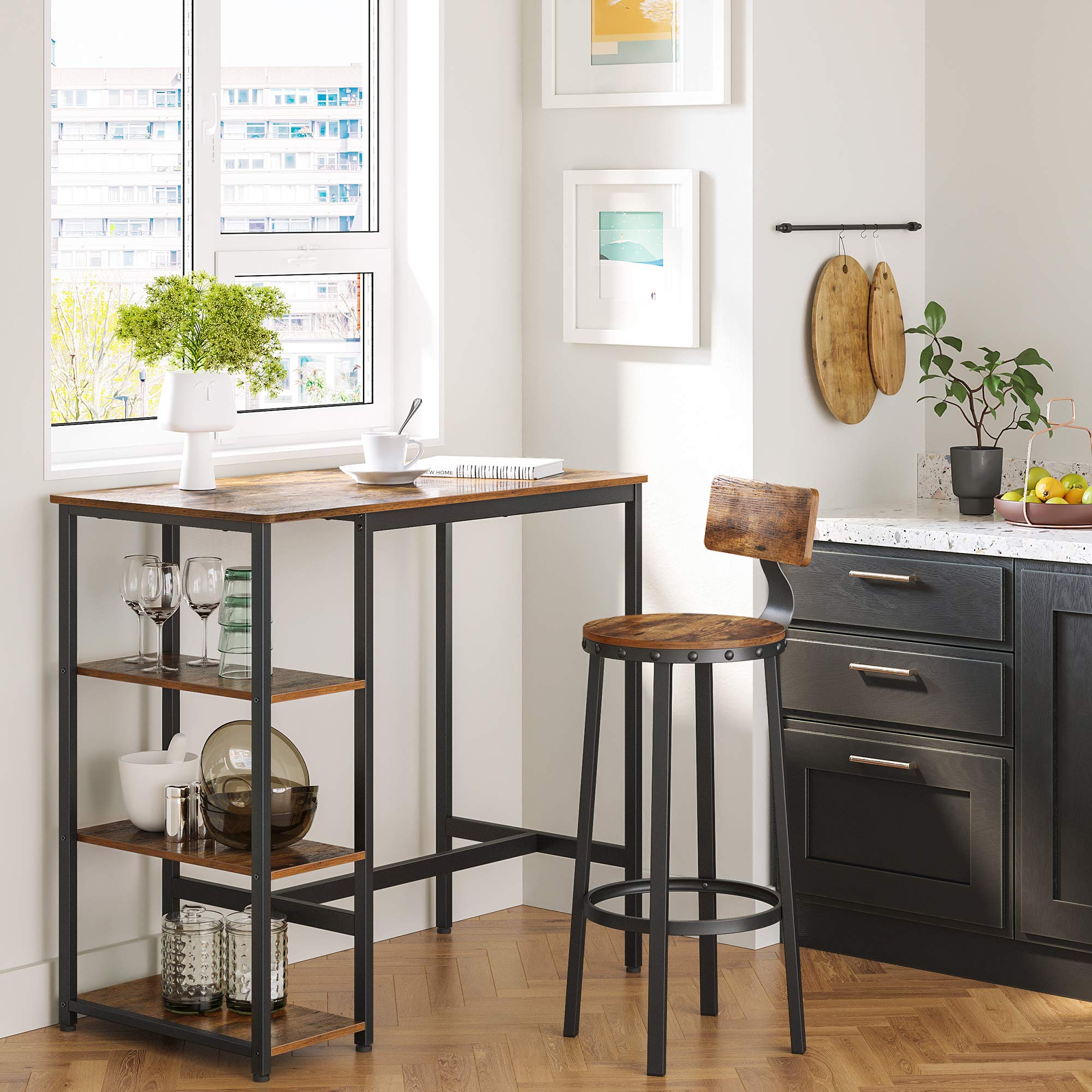 Bar Table with Sturdy Metal Frame, Easy Assembly, Industrial Design