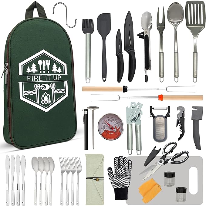 Grilling and Camping Cooking Utensils Set for The Outdoors BBQ - Camping