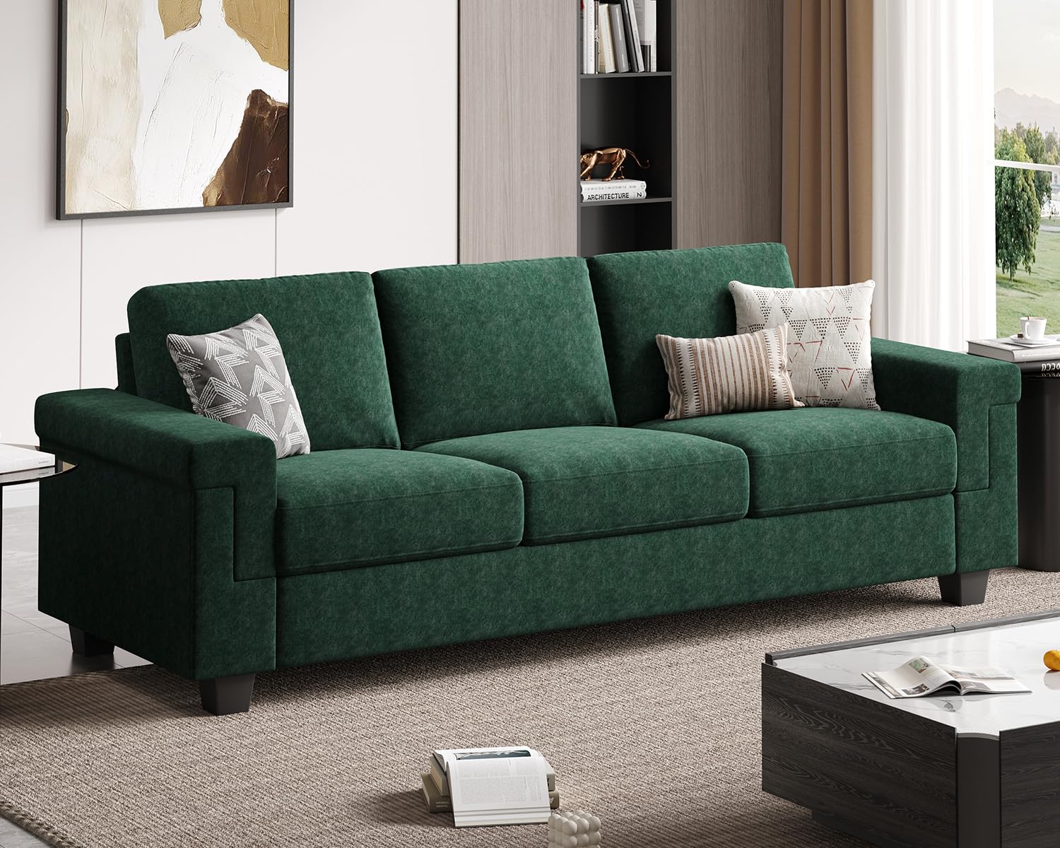 90” Sofa Couch, Deep Seat Sofa with Wide Armrests, Modern 3 Seater Sofa