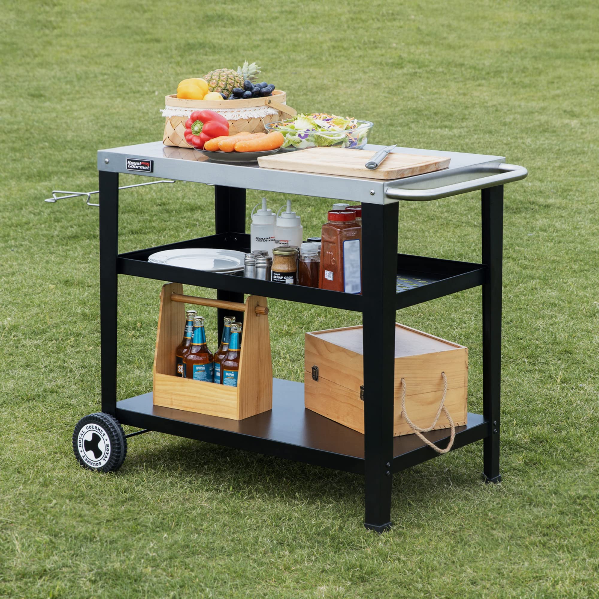 PC3404S Rolling Dining Table with Trash Bag Holder, Outdoor Garden