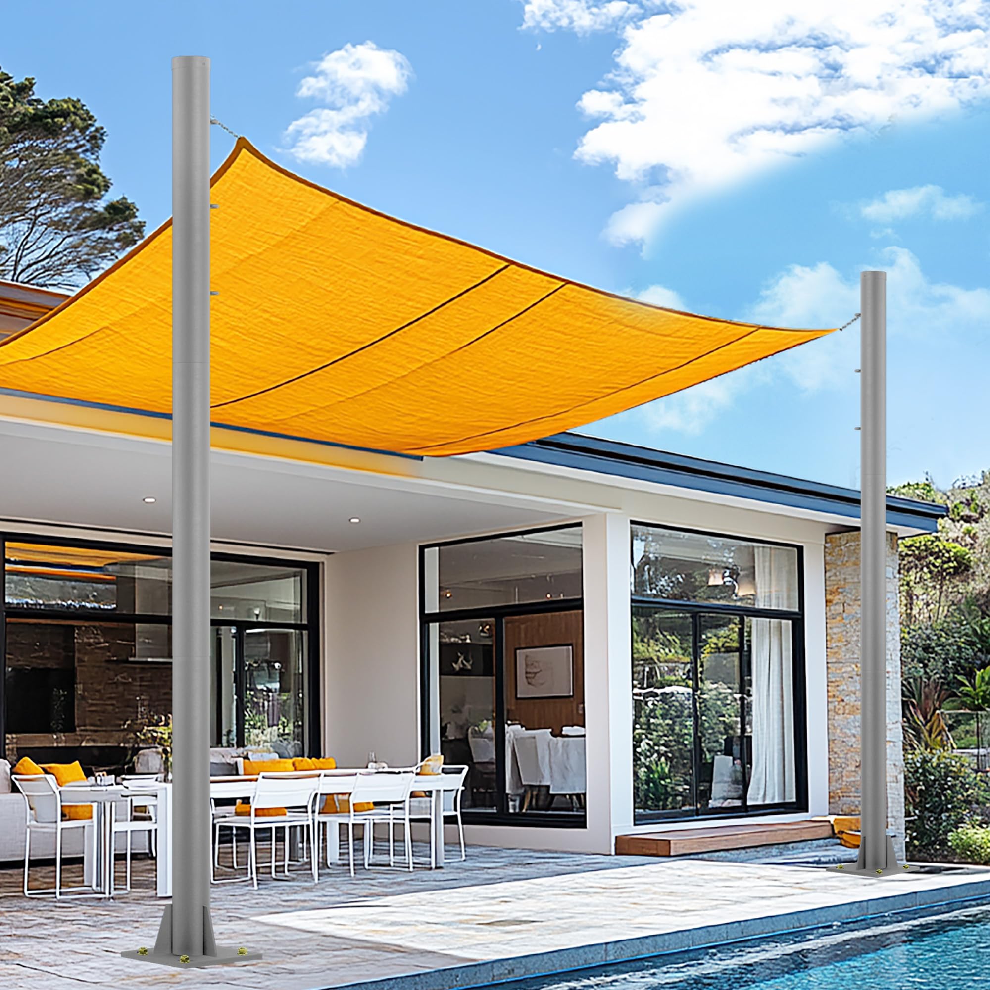 2 Pack Sun Shade Poles, 10 FT Outdoor Sun Shade Poles for Deck, 2.4"