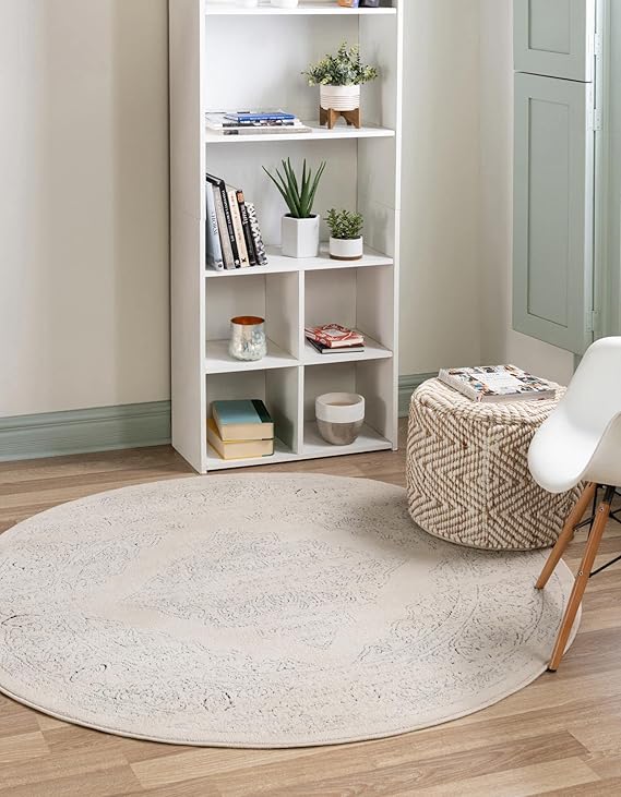 Isabella Collection Area Rug - Rossellini (4' 1" x 6' 1" Oval, Blue/ Beige)