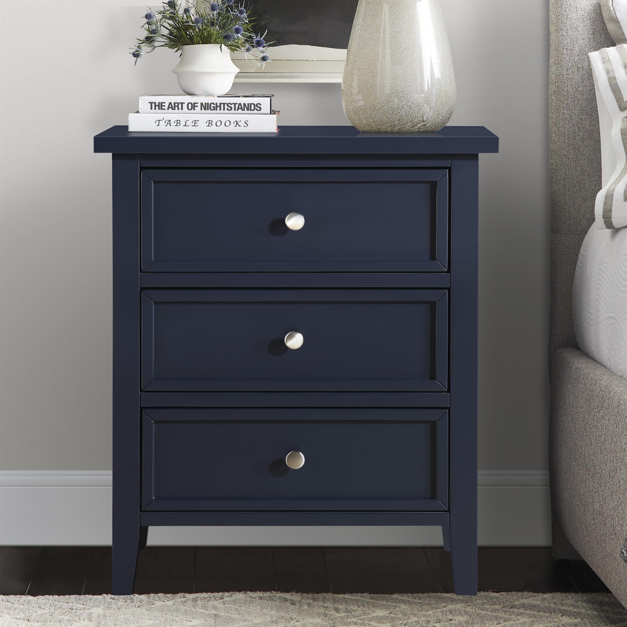 Lennon 3-Drawer Midnight Blue Wood Nightstand