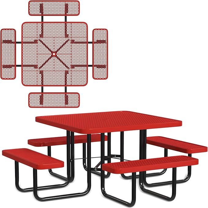 Heavy-Duty Square Picnic Table, Portable, Made with Heavy-Gauge Metal
