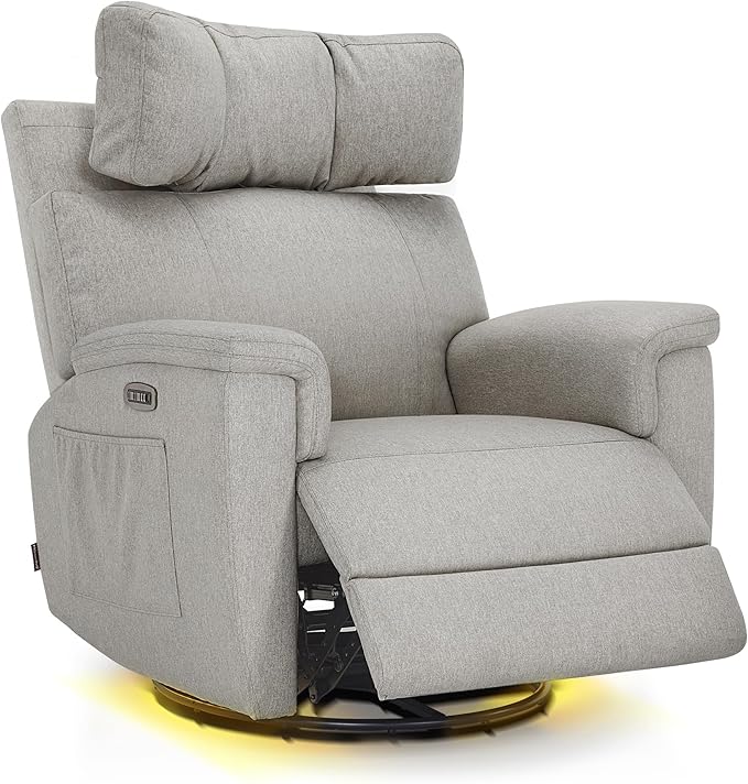 Power Swivel Glider Recliner Nursery Chair with Adjustable Headrest and Nightlight