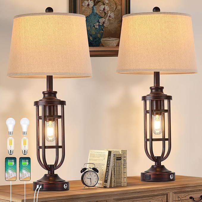 Table Lamps for Living Room Set of 2, 3-Way Dimmable Touch Lamps