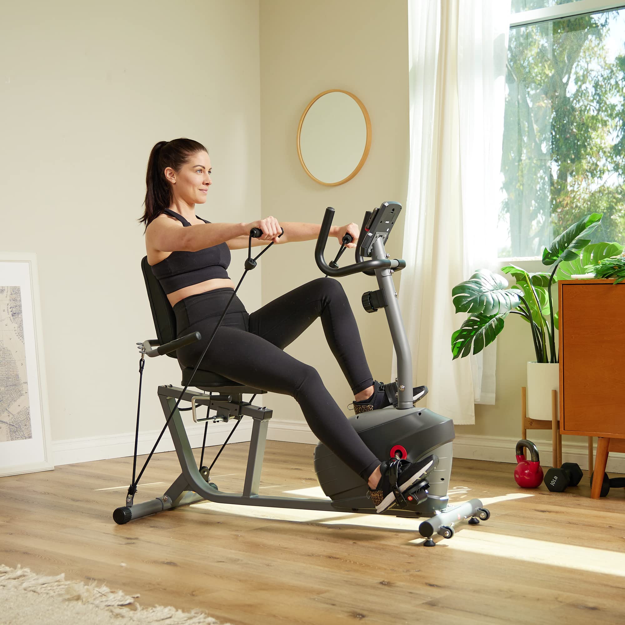 Fitness Smart Magnetic Recumbent Exercise Bike Trainer w/Arm Exerciser
