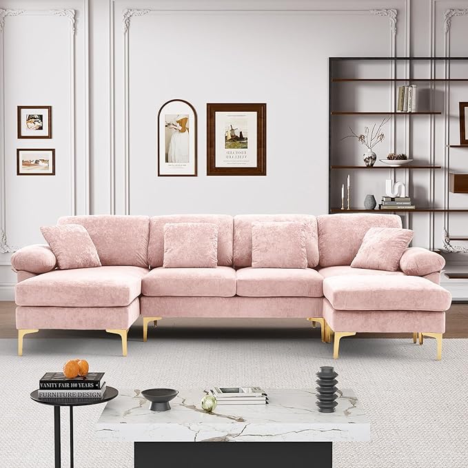 U Shaped Sectional Sofa Couch, 114" Convertible L Shaped Sofa