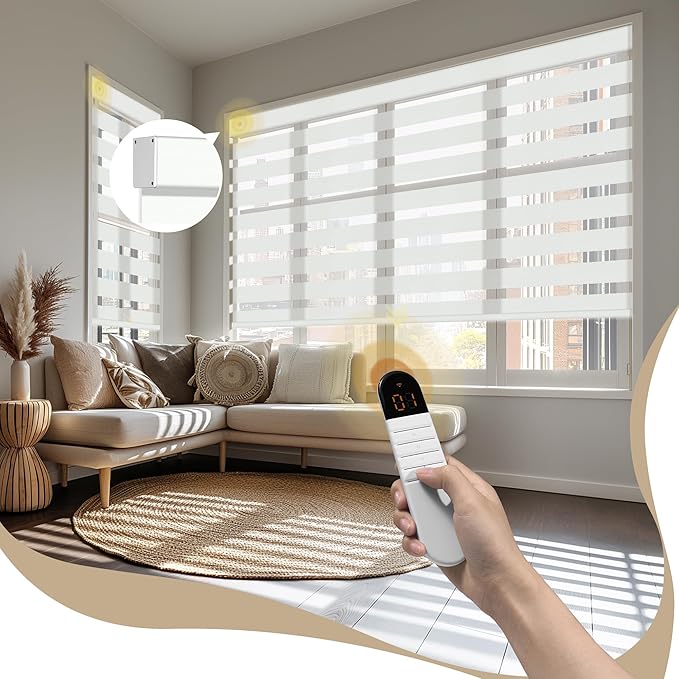 Motorized Zebra Blinds with Remote, 95% Blackout Zebra Roller Window Shades