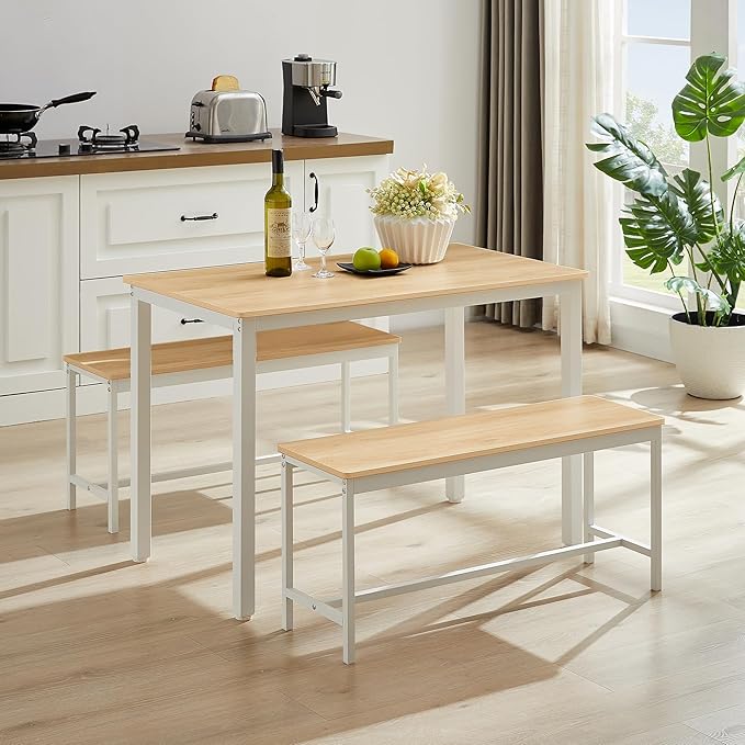 Dining Table Set for 4, Kitchen Room Table Set with 2 Benches