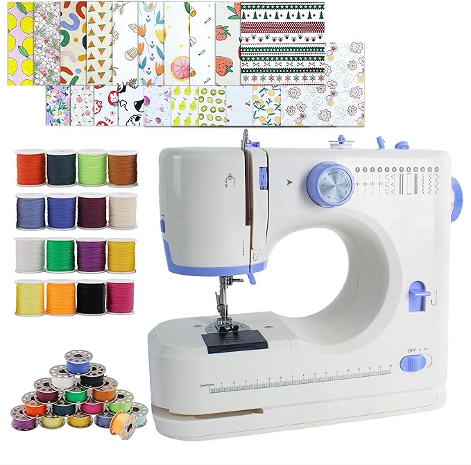 Sewing Machine for Beginners with 20 Pcs Fabric and 32 Pcs Sewing Threads Kit