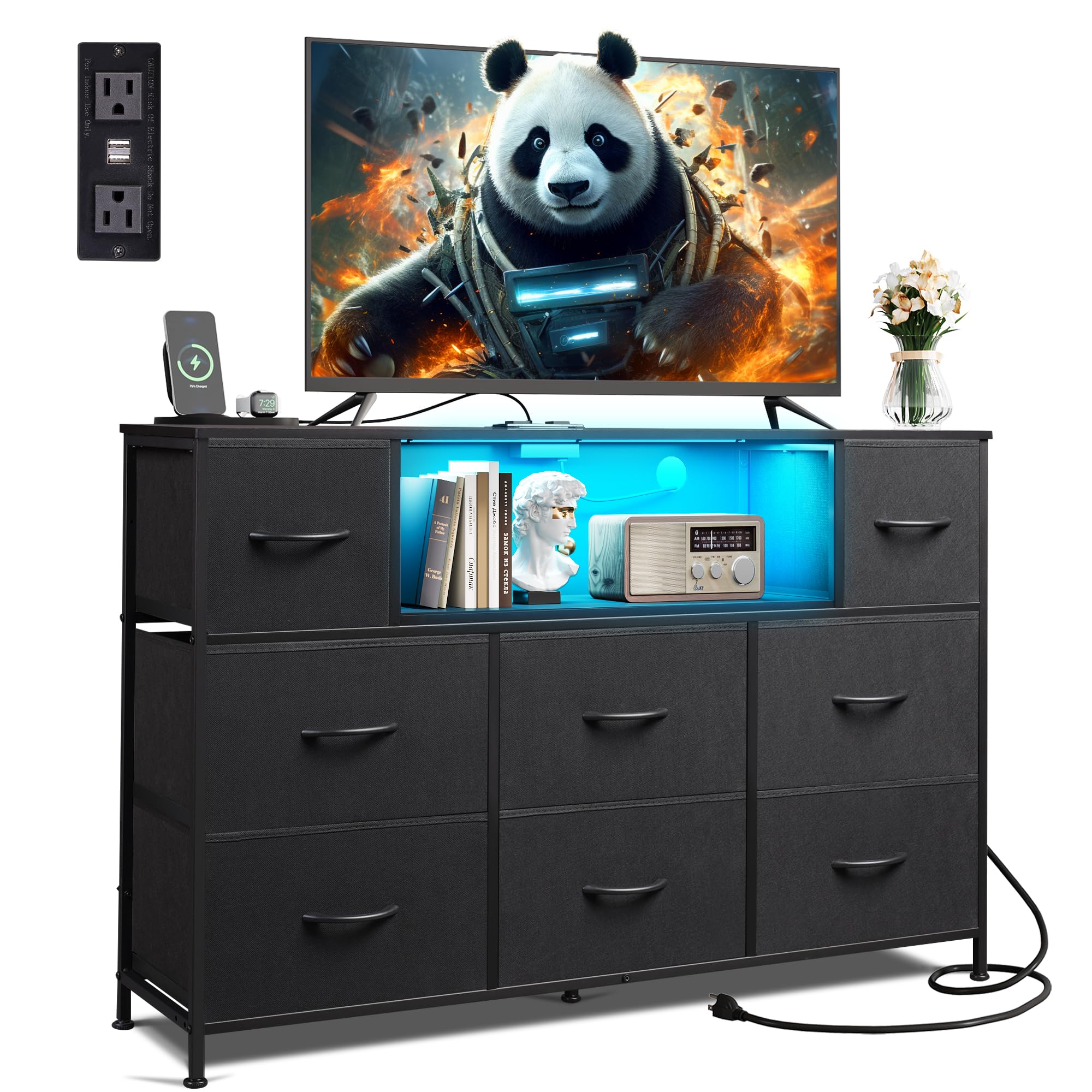 Black Dresser for Bedroom, TV Stand for Bedroom for 50, 55 inch TV,Bedroom Furniture
