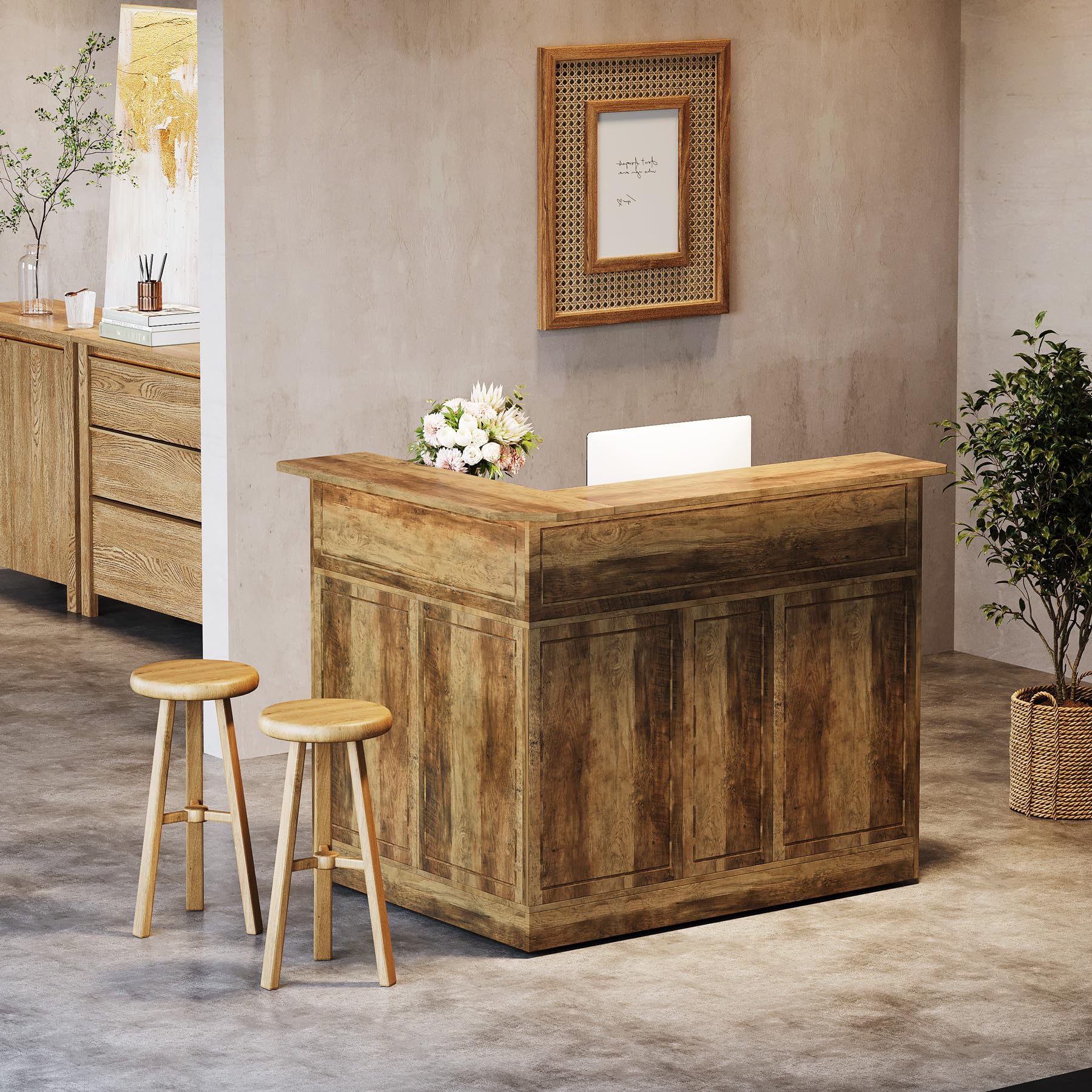 Bar Cabinet, L-Shaped Home Bar Table with Stemware Racks, 4-Tier Corner Bar