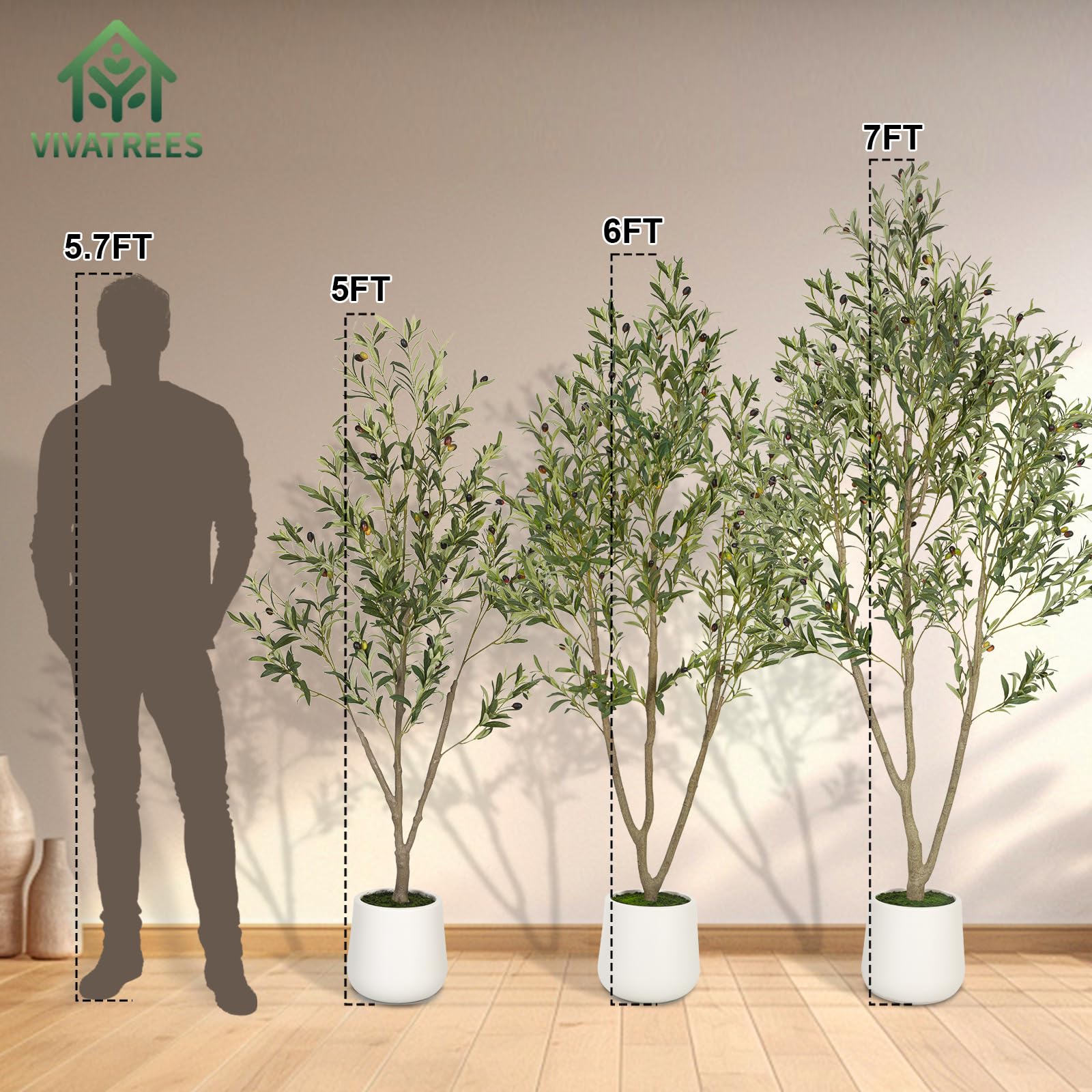 Olive Trees Artificial Indoor, 5FT Tall Faux Olive Tree with White Tall Planter