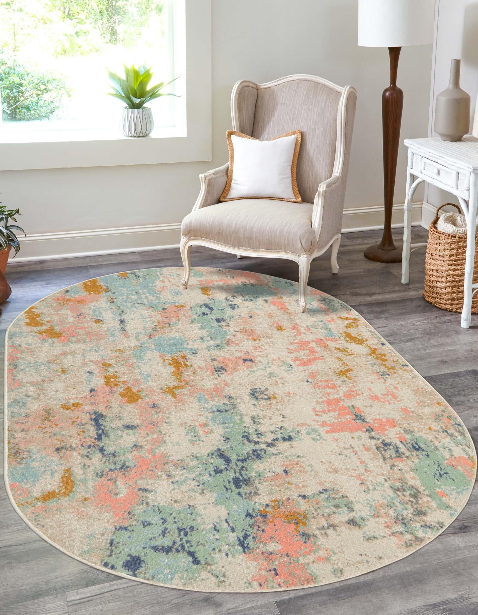 Lotus Collection Area Rug - Royal (5' x 8' Oval Multi/Ivory)
