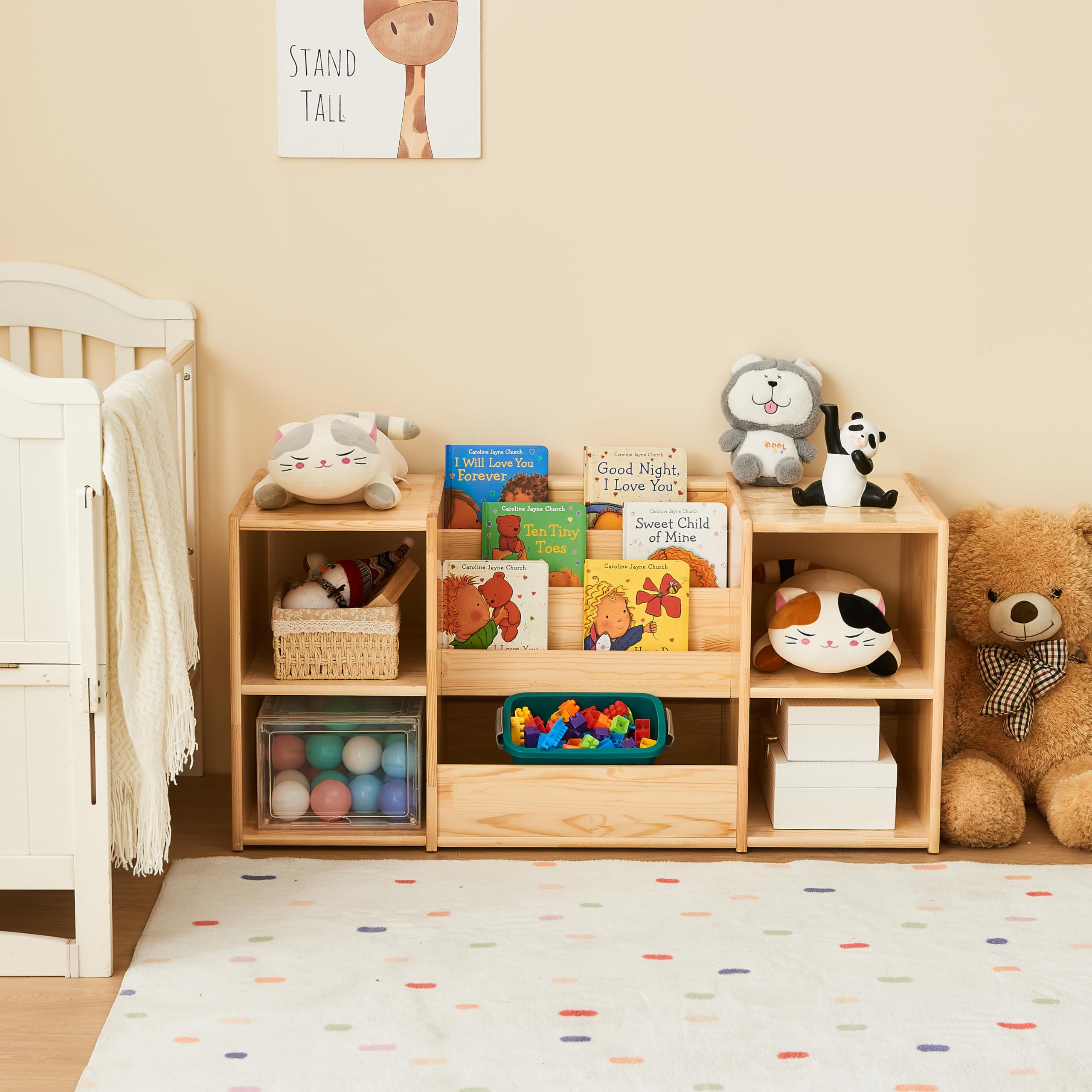 Montessori Bookshelf and Toy Storage | 3-Section Kids Bookshelf for Organizing Books
