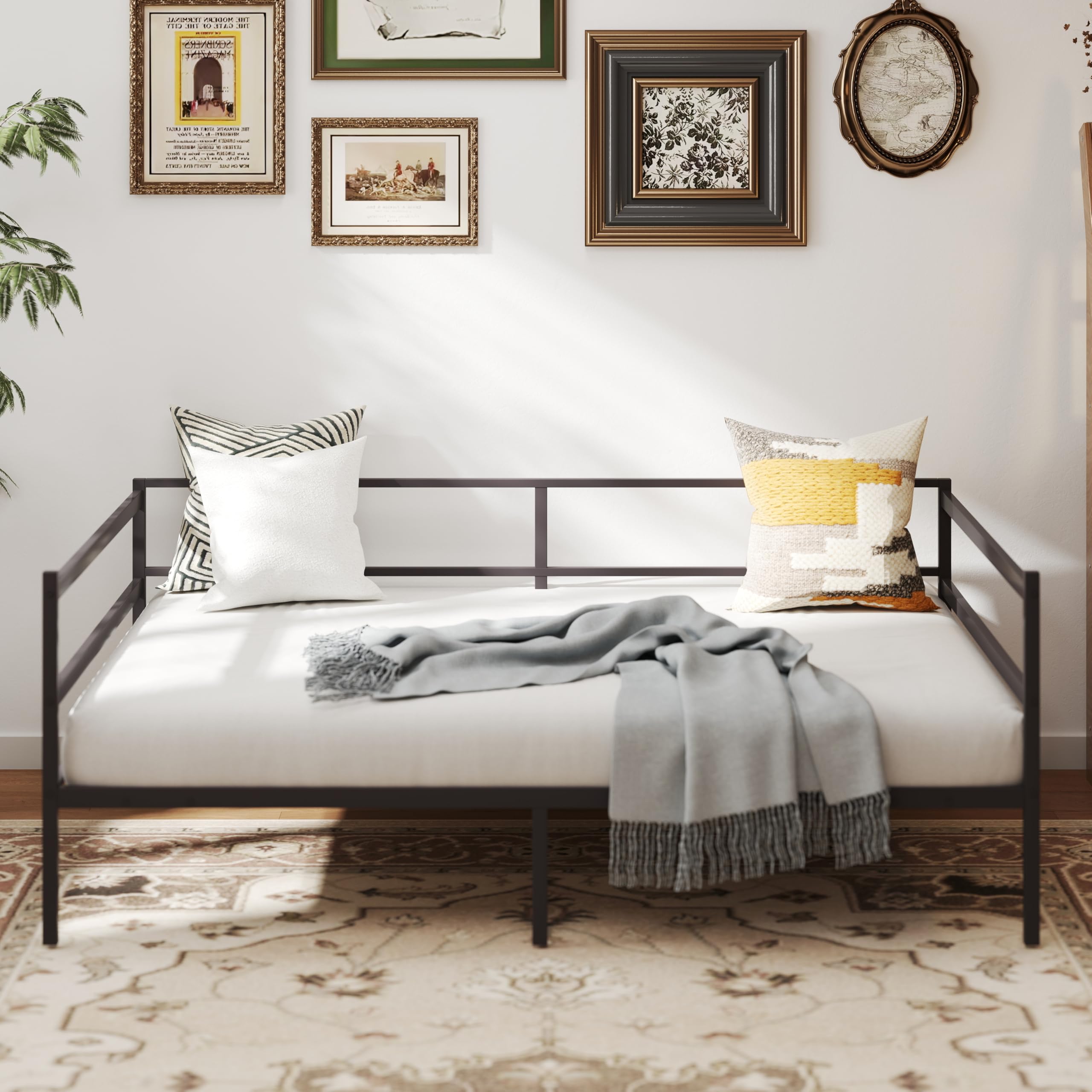 Metal Daybed Frame Twin Size, Heavy-Duty Steel Slats Support Sofa Bed, Platform Mattress