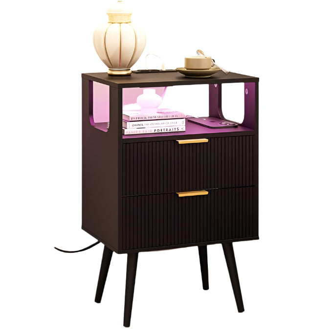 Bedroom Furniture Nightstand with Charging Station and LED Lights,Modern Bedside Table