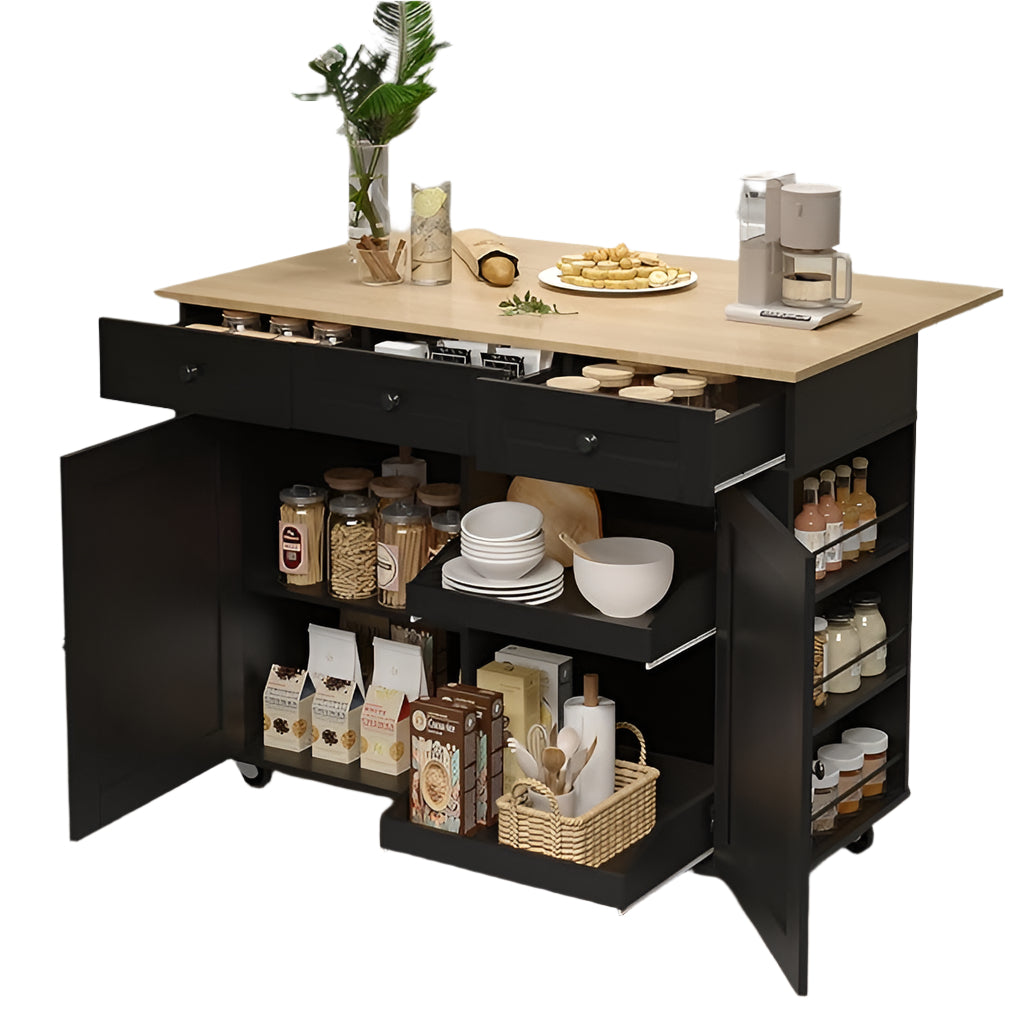 Rolling Kitchen Island Cart with Power Outlet & Drop Leaf