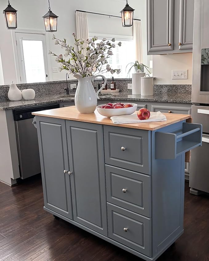 Kitchen Island Cart on Wheels - Butcher Block Island Table