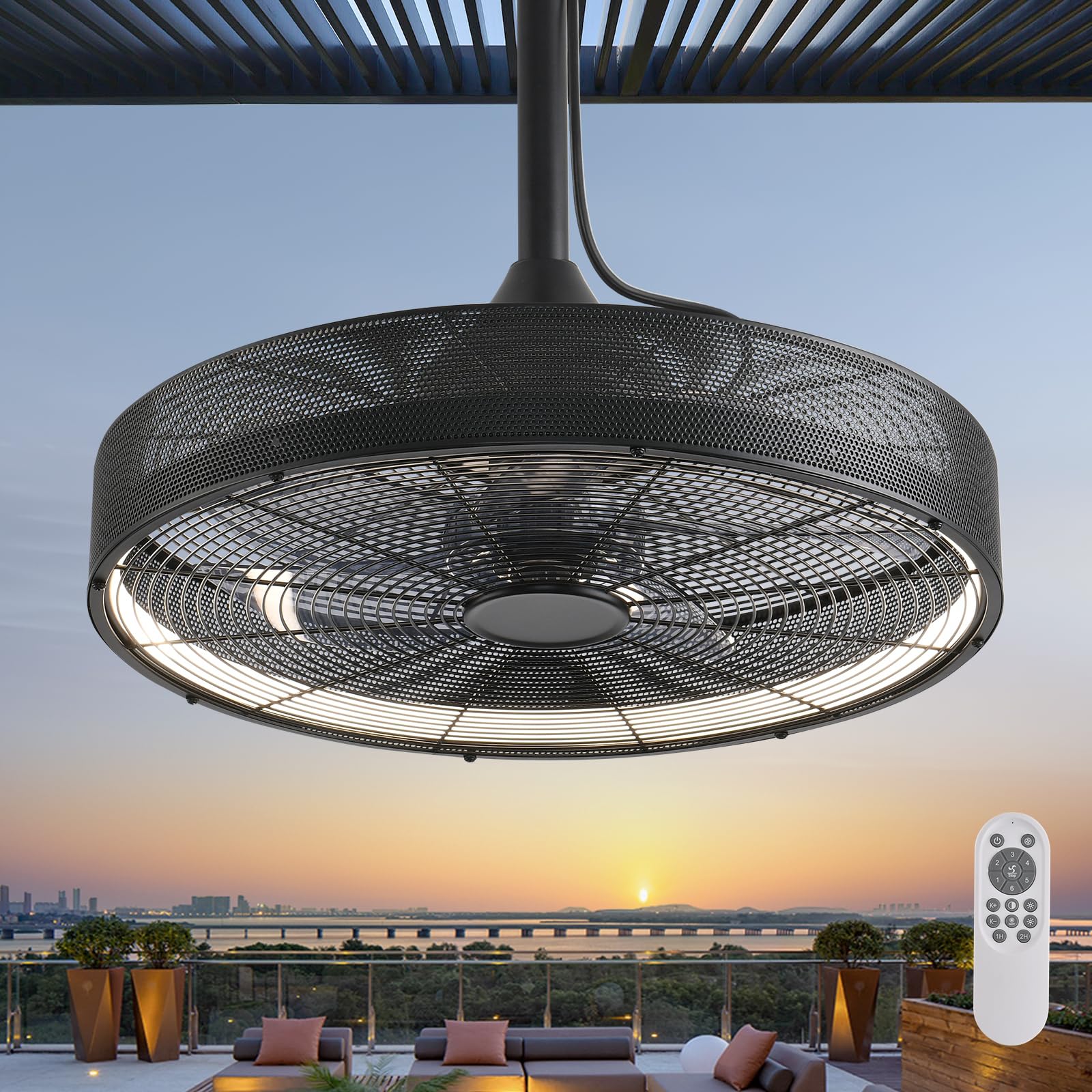 Outdoor Ceiling Fans with Lights,Hanging Hook Ceiling Fan with Remote