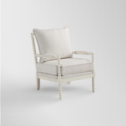Kaylee Spindle Accent Chair with Antique White Wood Frame, White Linen Fabric