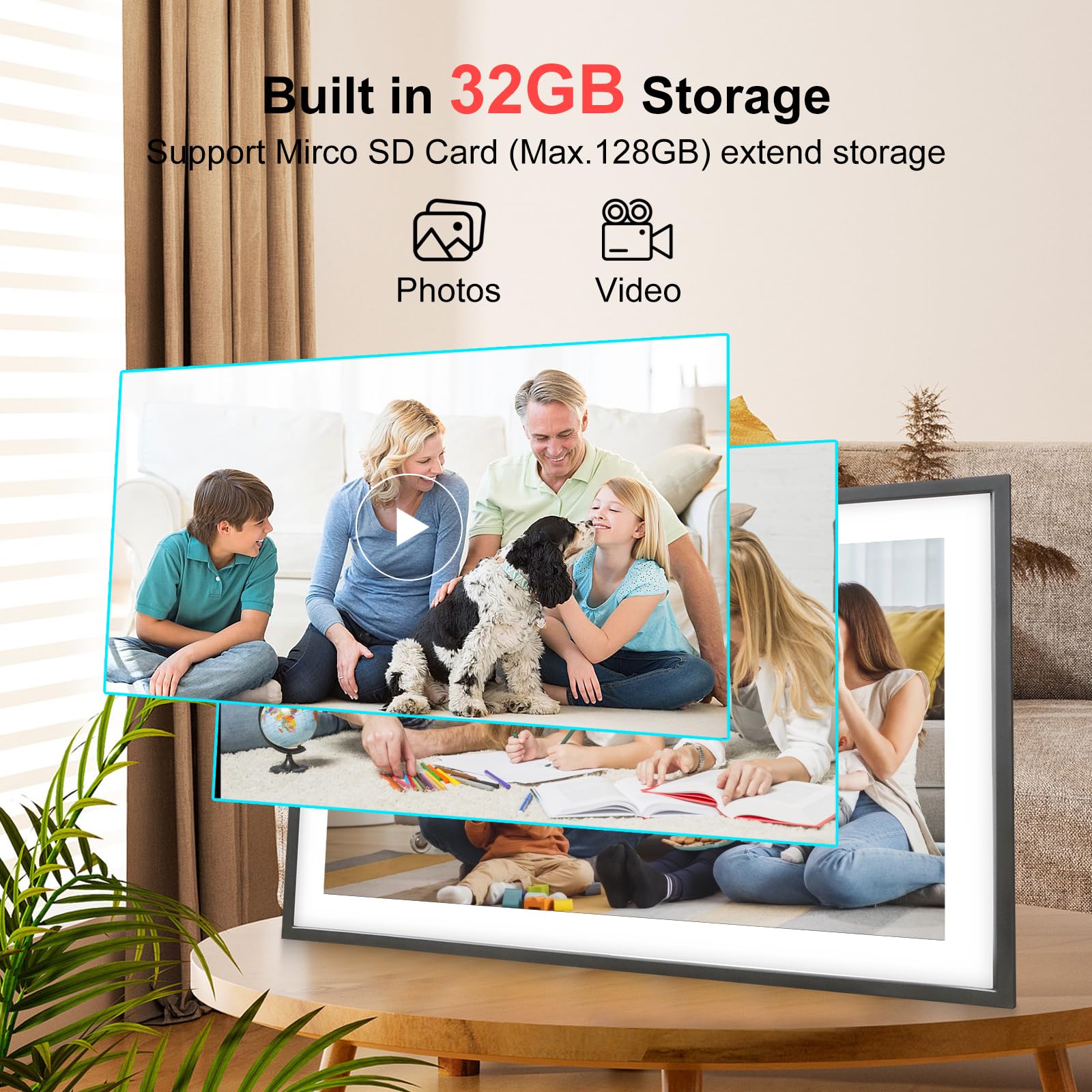 Frameo 15.6 Inch Large Digital Photo Frame, Digital Picture Frame WiFi with 32GB, 1920 * 1080 IPS HD Touch Screen, Tabletop&Wall-Mounted,Birthday,Wedding,Gifts for Men/Women/Father/Mom/Grandparents
