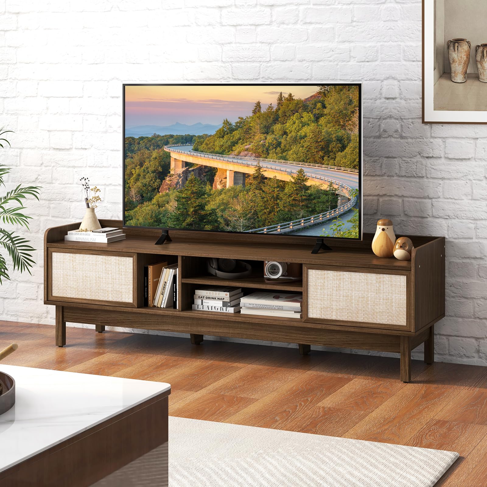 Entertainment Center with Woven Doors