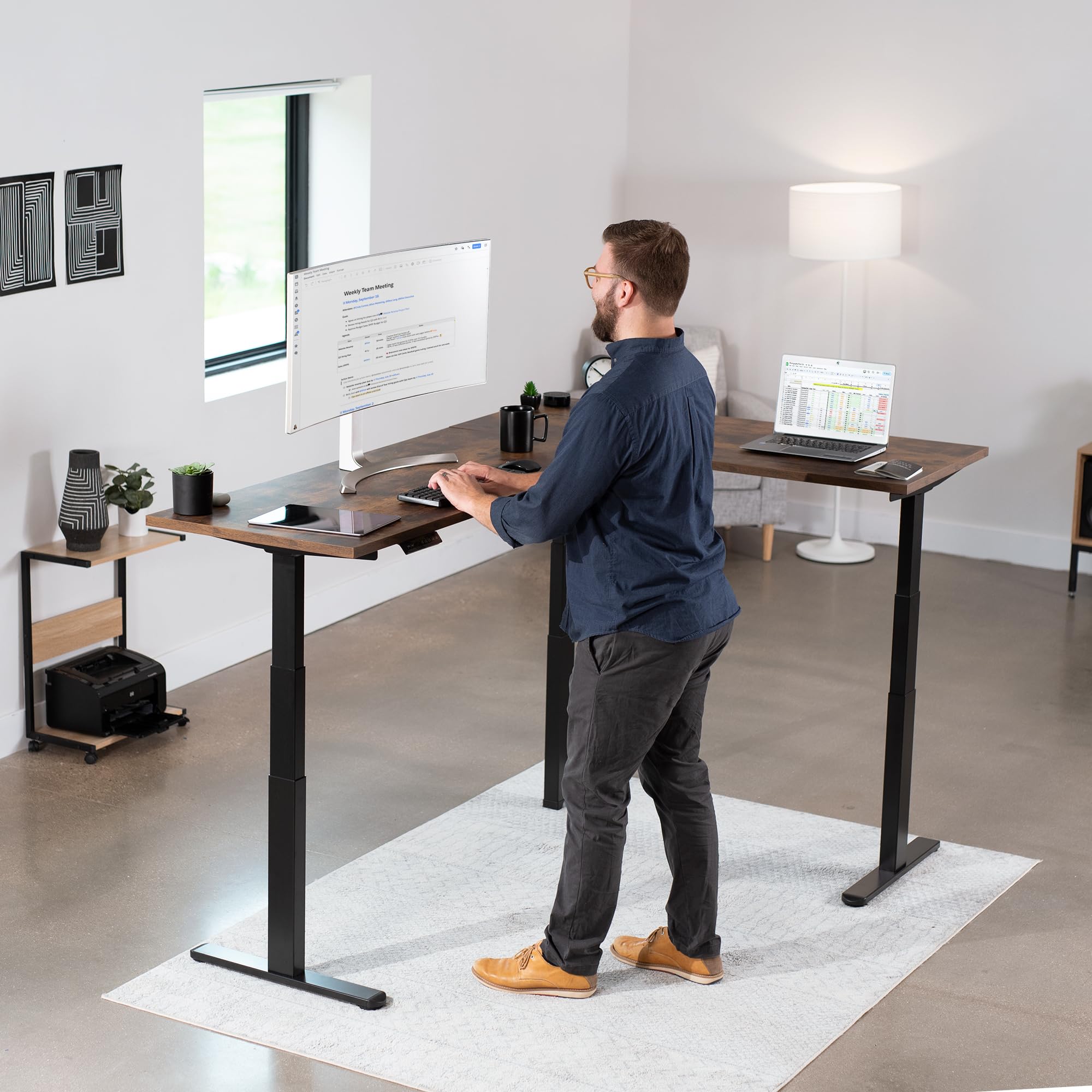 Electric Triple Motor Height Adjustable 3 Leg Corner Desk Frame
