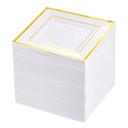 100PCS Gold Square Plastic Plates - 6inch Disposable Dessert/Cake Plates