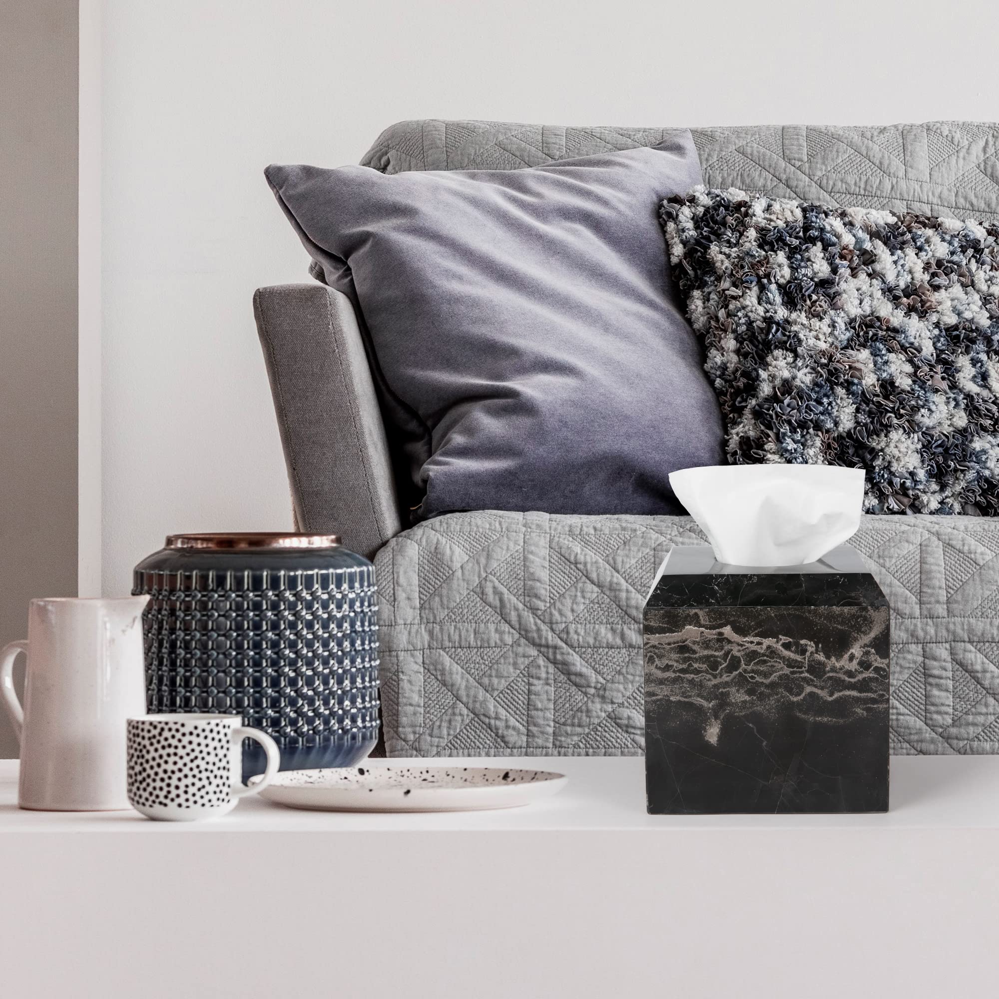 Tissue Box Cover Italy Natural Marble Heavy Duty Square Facial Toilet Paper Holder