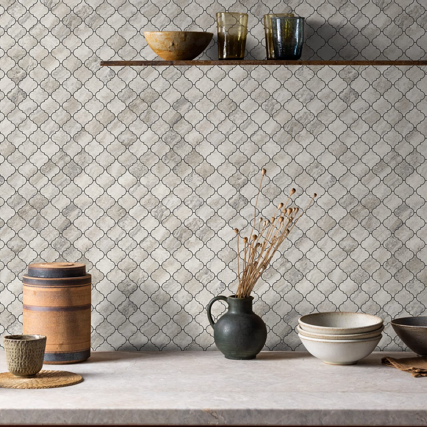 Arabesque Peel and Stick Backsplash Tile, Stick on Backsplash for Kitchen and Bathroom