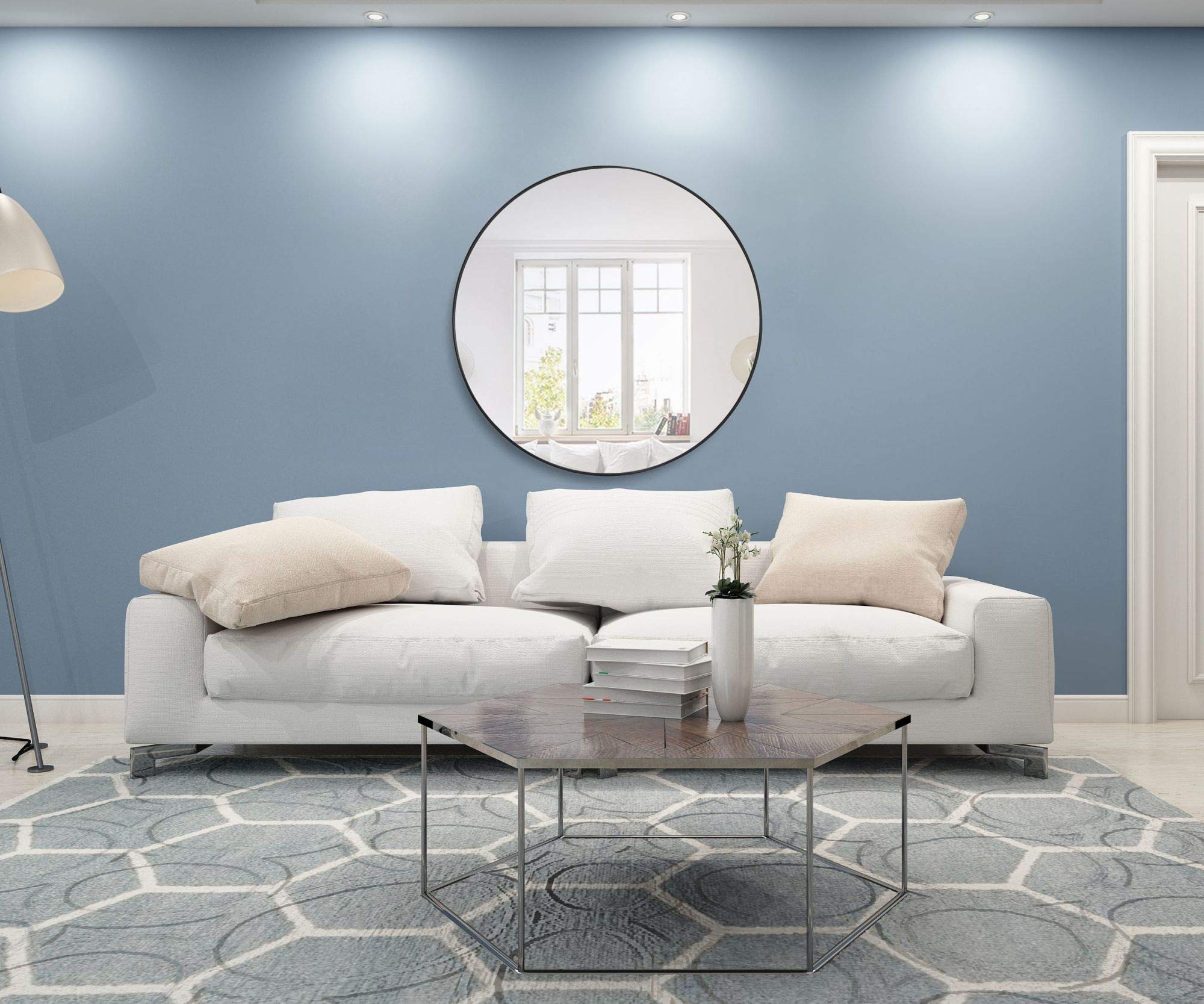 Eternity Home Office Decorative Round Framed Wall Mirror, 48" L x 48" H - Blue