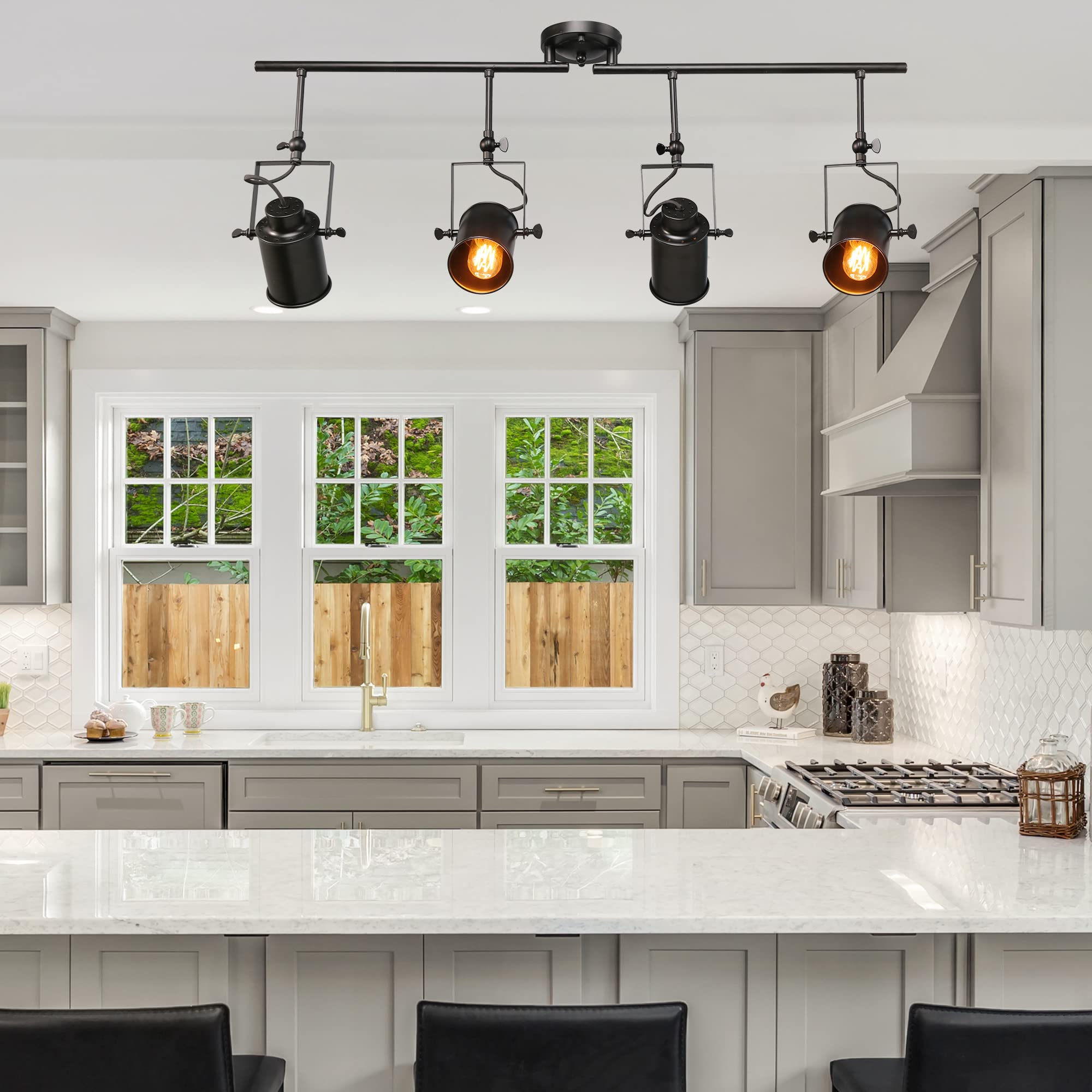 Track Kit Semi Flush Mount Close to Ceiling Light Fixture, 4 Sources, Black