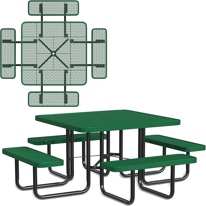 Heavy-Duty Square Picnic Table, Portable, Made with Heavy-Gauge Metal