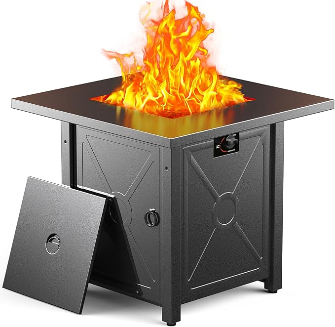 Fire Pit Table, 40000 BTU Propane Fire Pit Table with Lid,Rain Cover and 3 Pounds