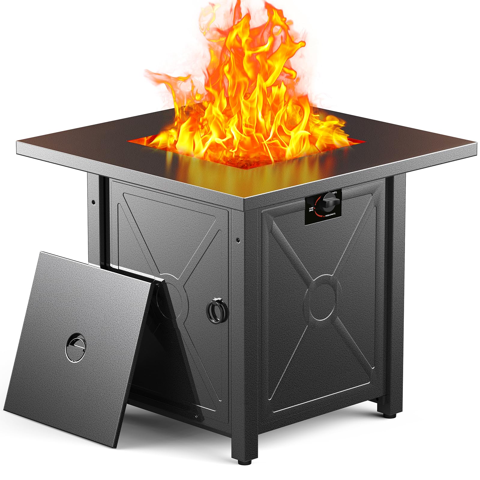 Fire Pit Table, 40000 BTU Propane Fire Pit Table with Lid,Rain Cover and 3 Pounds