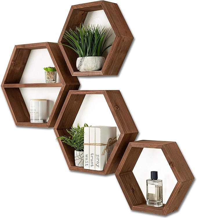 Extra Large Hexagon Floating Shelves - Set of 4 - Honeycomb Decor