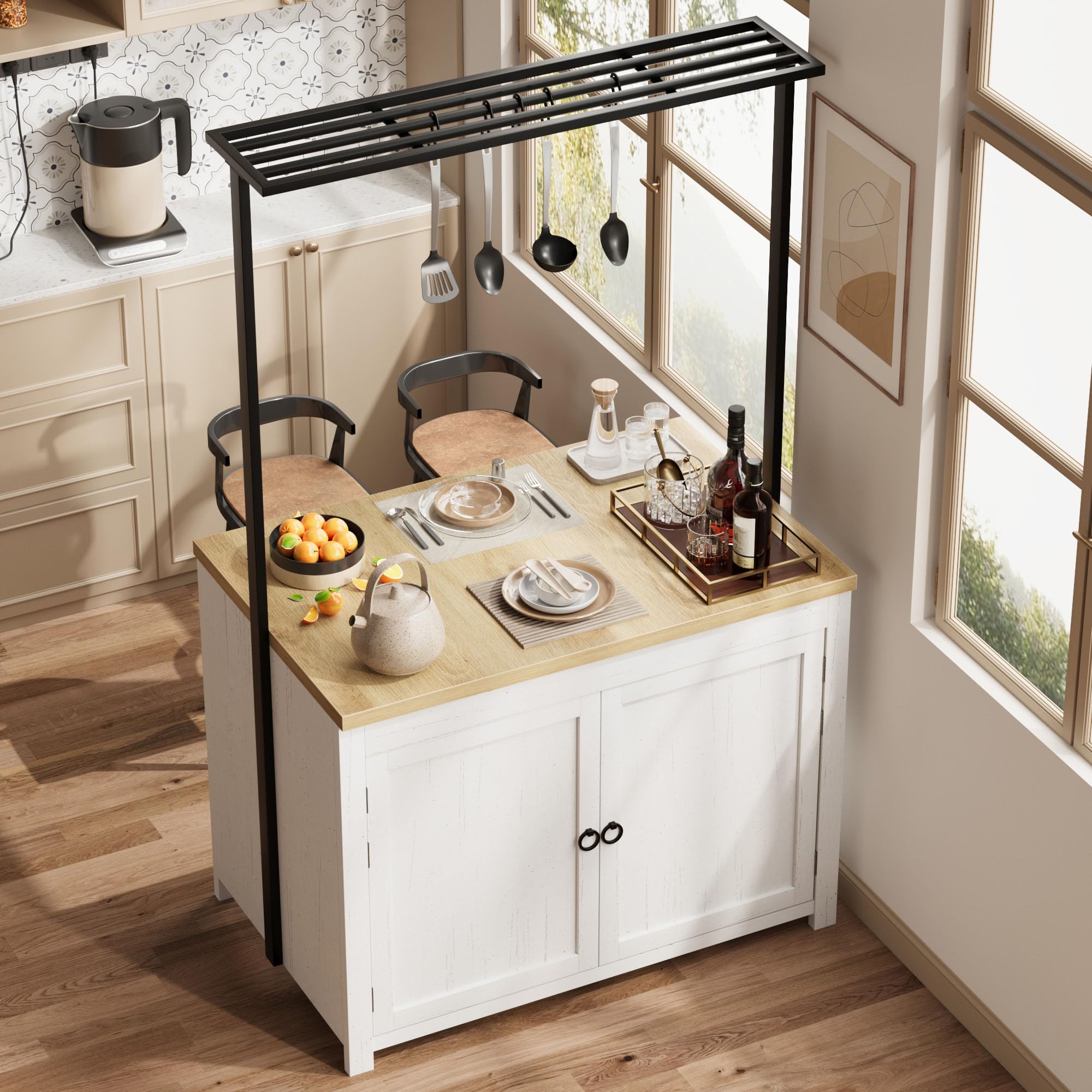 42" Kitchen Island with Storage, 1.2" Countertop Heavy-Duty Multi-Functional Kitchen