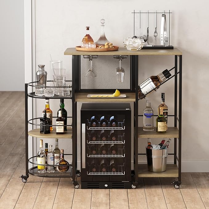 Cart, Home Bar Service Cart with Wine Rack and Glass Holder, Kitchen Cart