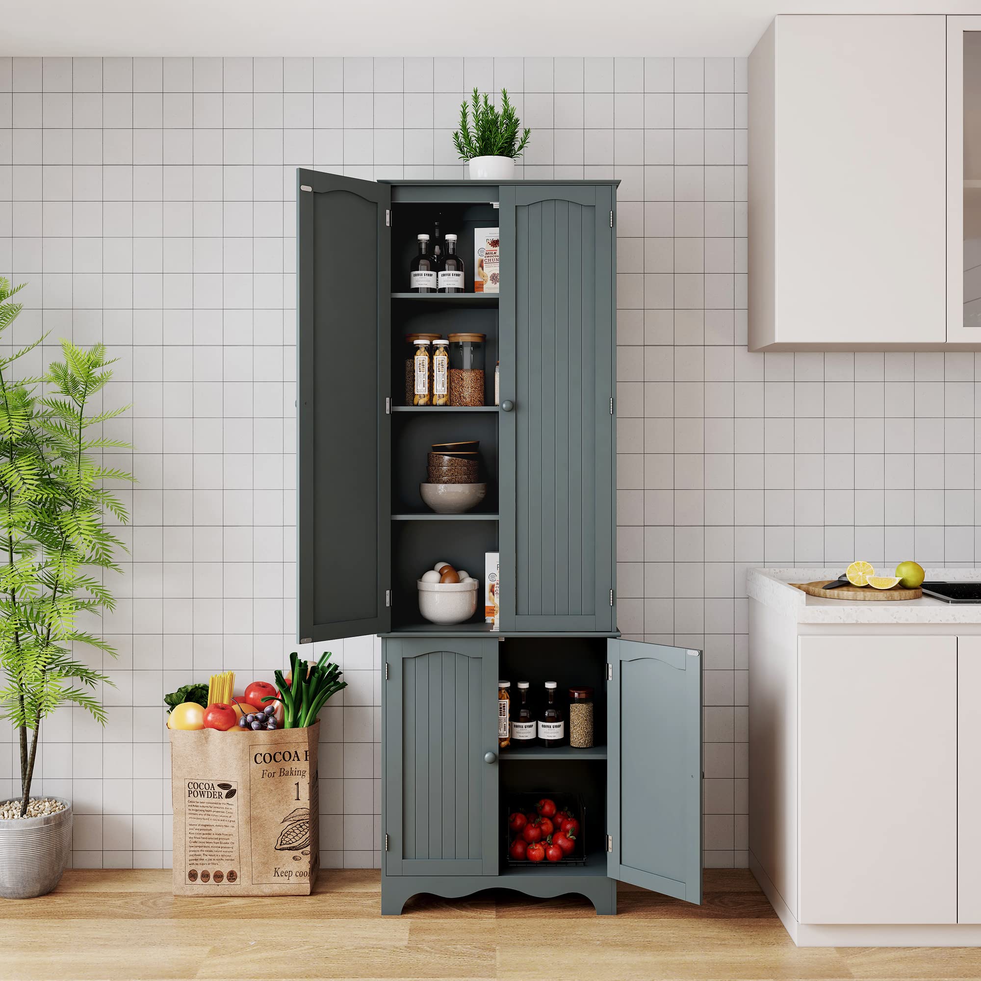 72'' Tall Kitchen Pantry Cabinet, Freestanding Storage Cabinet with Doors and Shelves