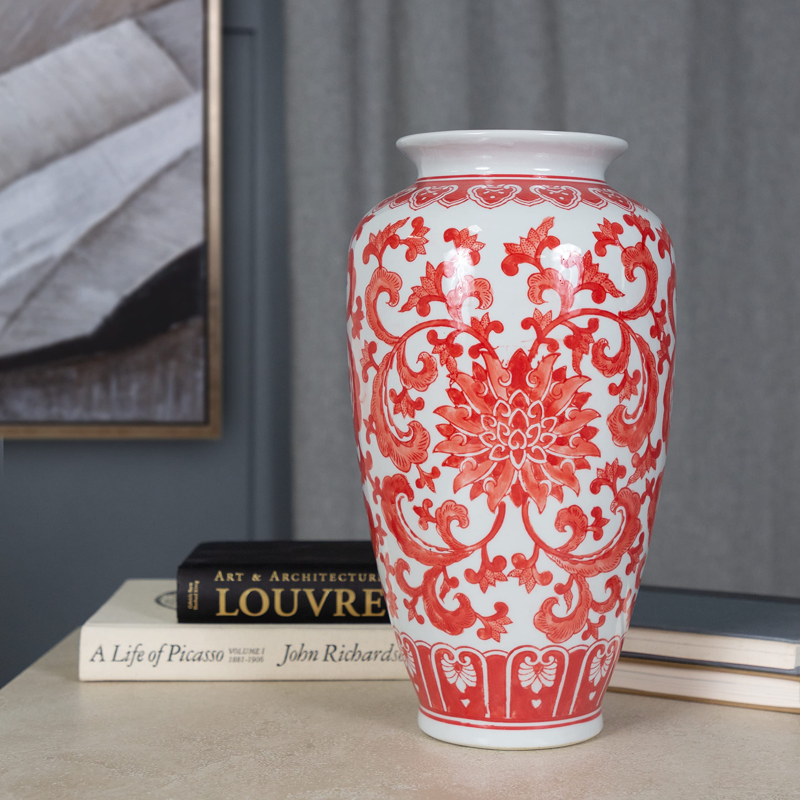 Luden Vase in Red and White, 8”D x 15” H