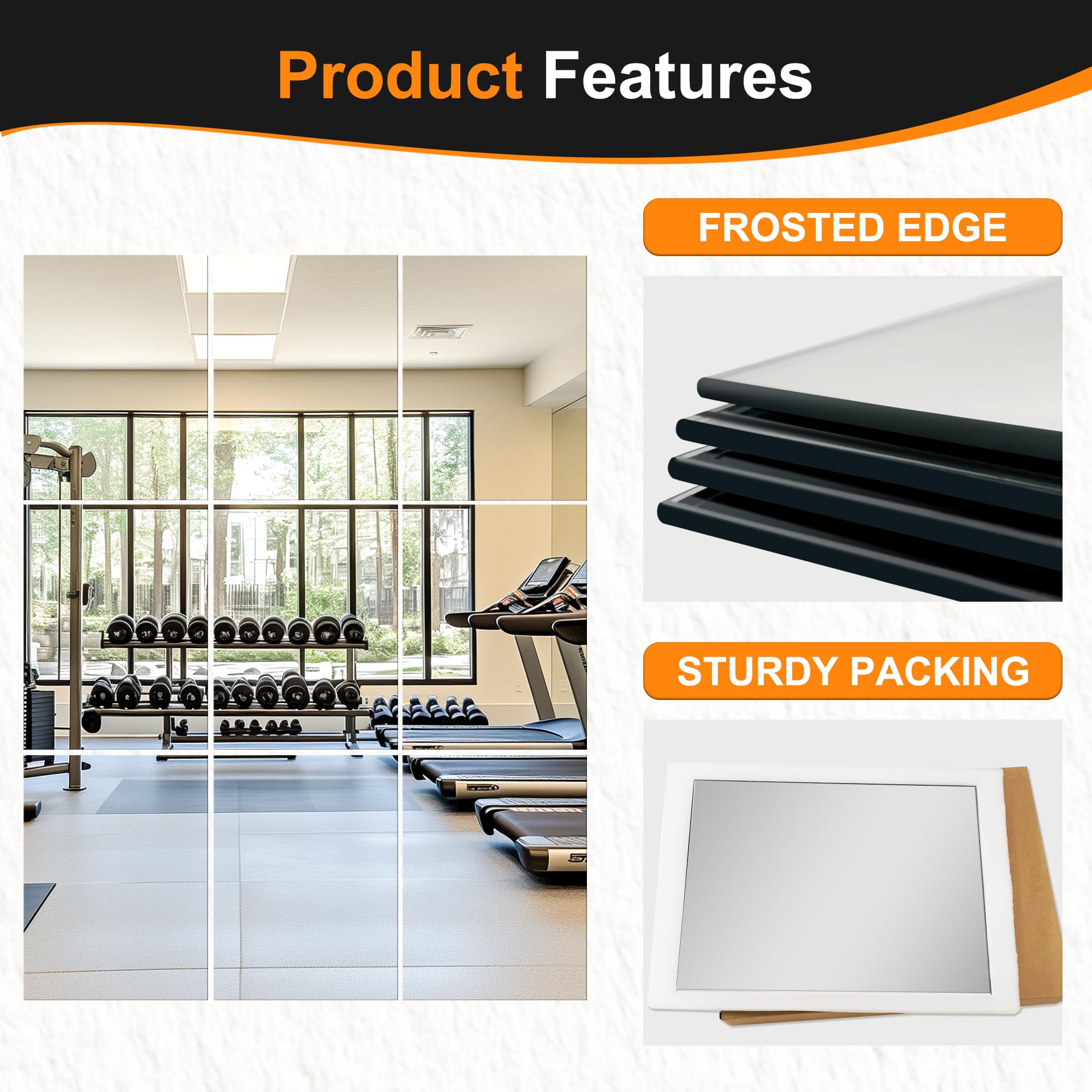 Delma Wall Mirror,Full Length Mirror Tiles for Wall Decor, Modern Full Body Mirror for Home, Office, and Gym（Glass, 16''x12''x 9PCS）