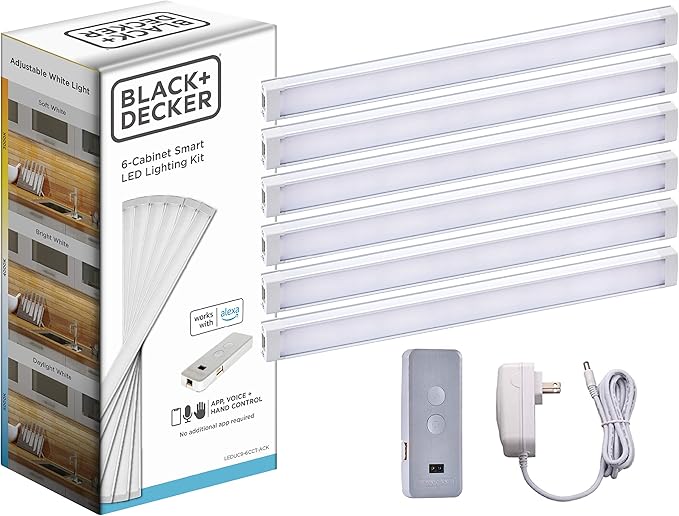 Works with Alexa Smart Under Cabinet Lighting Kit, Adjustable LEDs, (6) 9" Bars, White