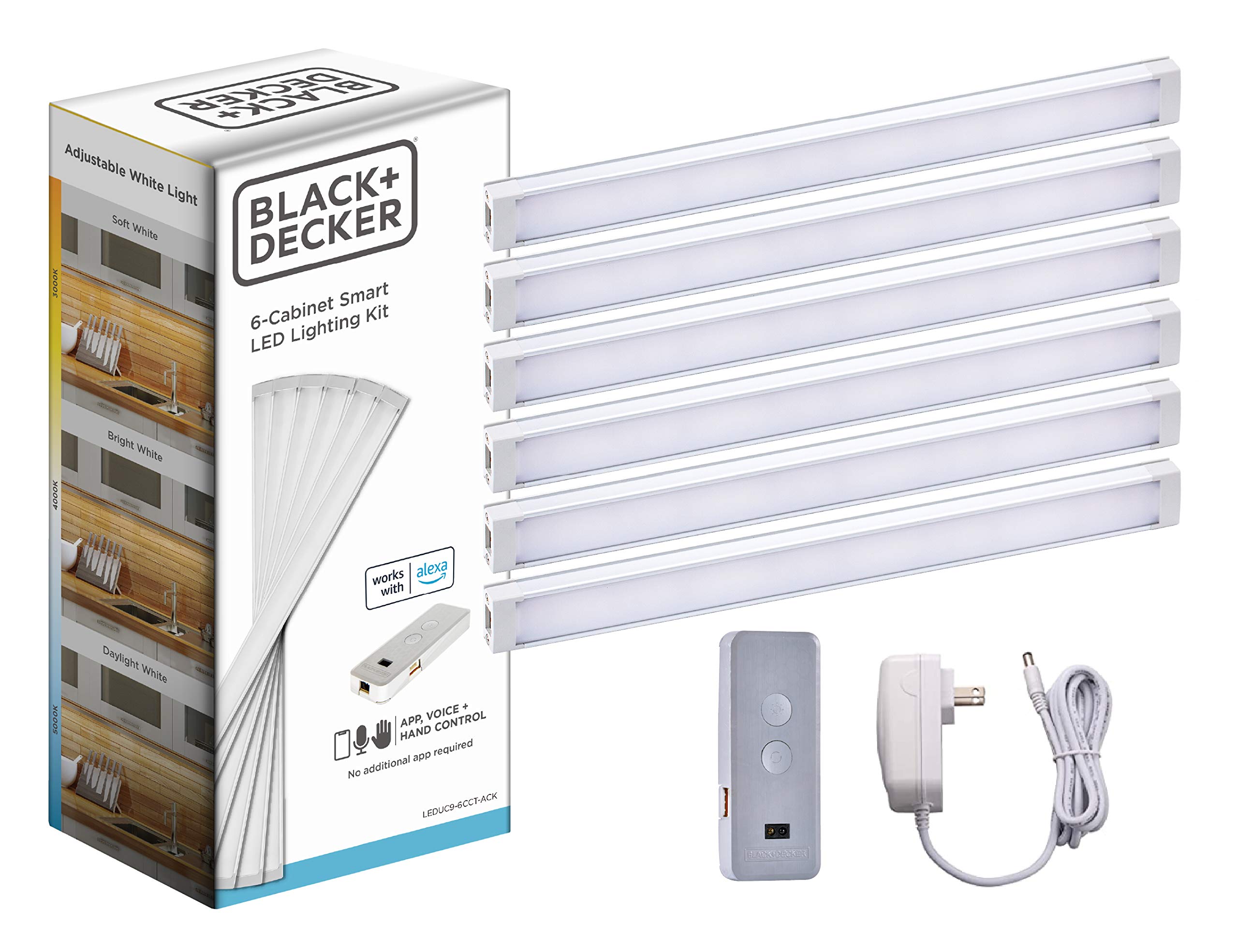 Works with Alexa Smart Under Cabinet Lighting Kit, Adjustable LEDs, (6) 9" Bars, White