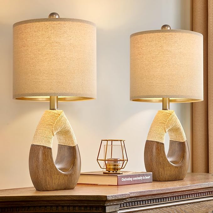 Boho Table Lamps Bedroom Living Room Set 2 Small Farmhouse Rattan Table Lamp 19