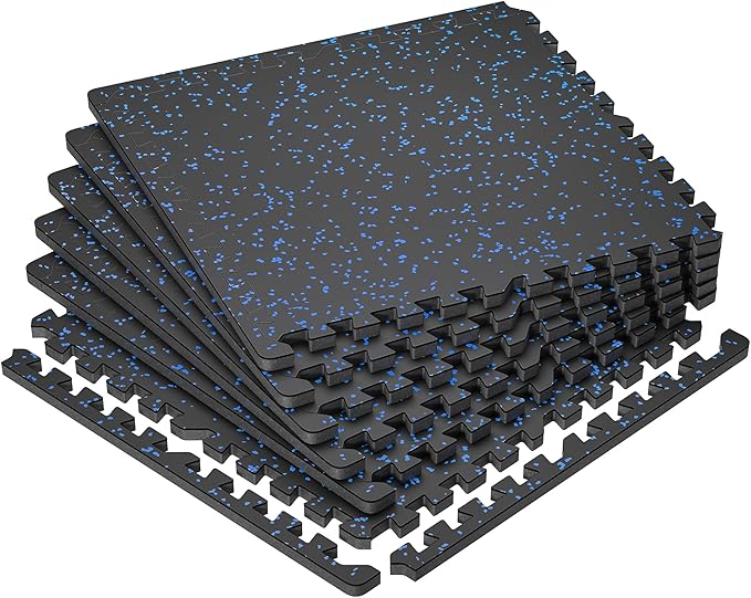 0.79'' Extra-Thick Exercise Equipment Mats, 6 Pcs 24 Sq Ft Rubber Top Floor Tiles